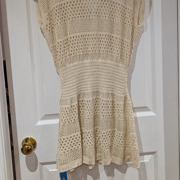 New with Tag - Cupshe Beige Crochet V-Neck Short Sleeve Cover-Up Mini Dress (L) - Picture 4 of 5